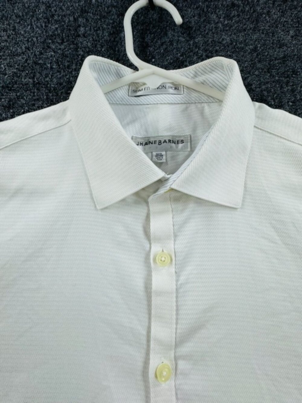 Jhane Barnes White Cotton Non-Iron Slim 17.5 36/37 Mens Shirt Button Up Adult